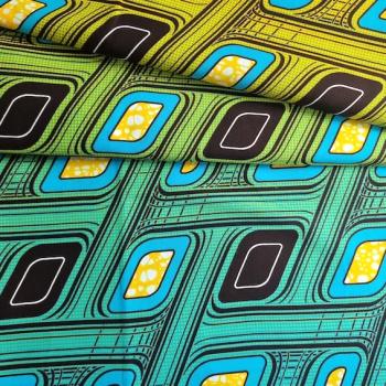Afrikanischer Wax Print Stoff Baumwolle YELLOW TURQUOISE RETRO